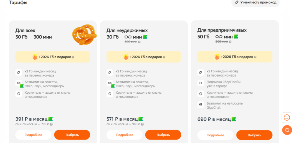 Выбор тарифа связи